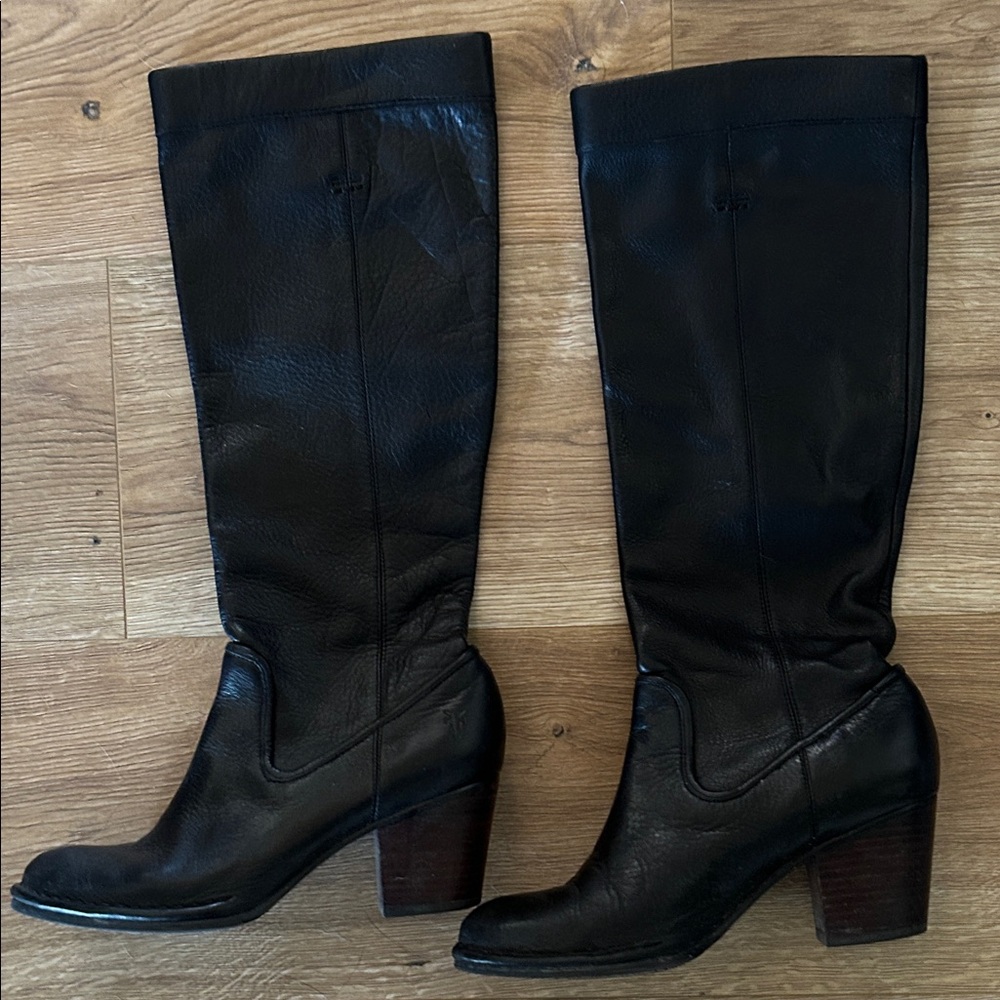 Frye Black Leather Heeled Boots